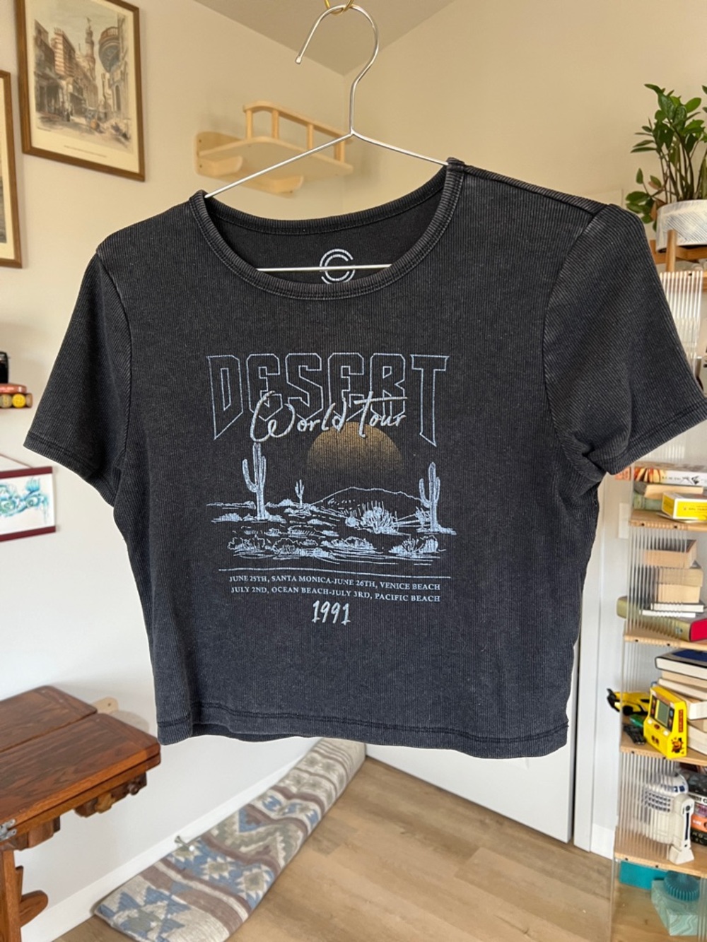 Social Culture 100% Cotton Charcoal Grey Cropped Baby Tee - Size L